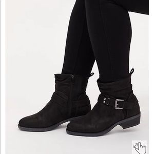 TORRID black faux suede slouchy Moto booties!